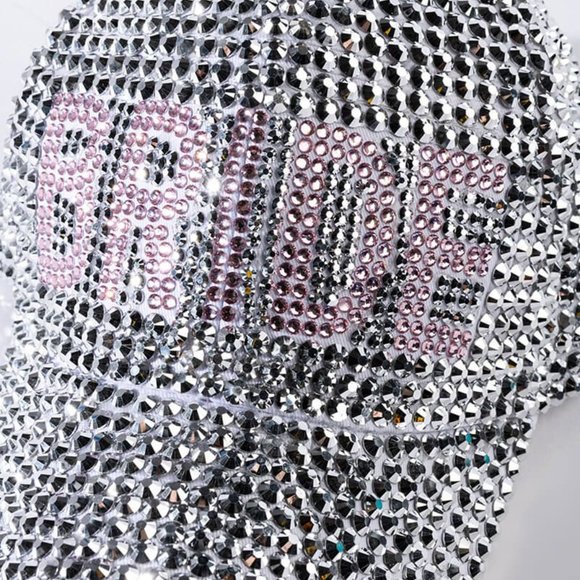 Callie Bride Bling: Pink & Silver Rhinestone Baseball Hat Bridal Wedding Cap - Picture 4 of 5